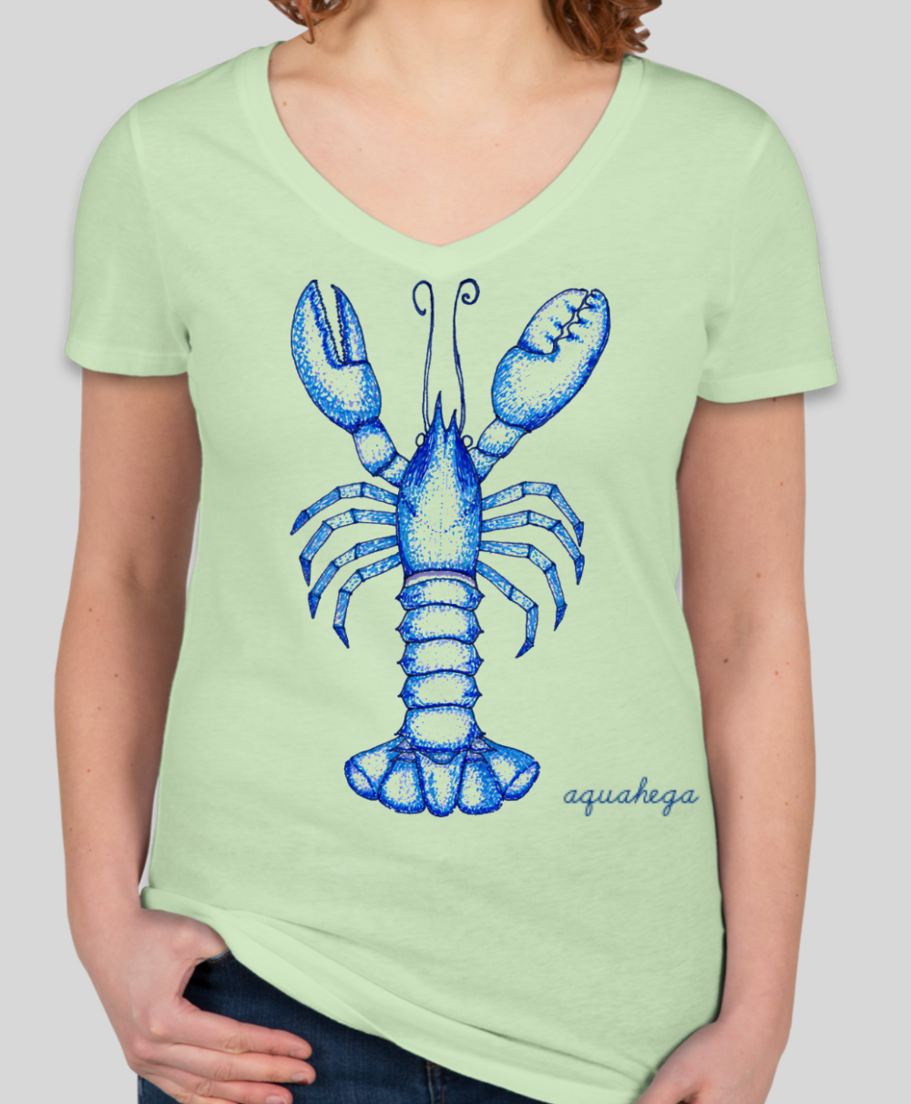 Women's Blue Lobster V-Neck Tee  (more colors available)